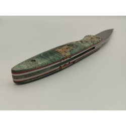 Couteau 2 Clous 80CRV2 - Plaquettes Loupe de peuplier stabilisé teinté vert - Artisanat Français