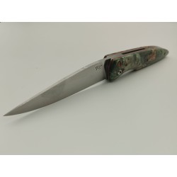 Couteau 2 Clous 80CRV2 - Plaquettes Loupe de peuplier stabilisé teinté vert - Artisanat Français