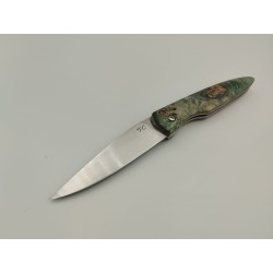 Couteau 2 Clous 80CRV2 - Plaquettes Loupe de peuplier stabilisé teinté vert - Artisanat Français
