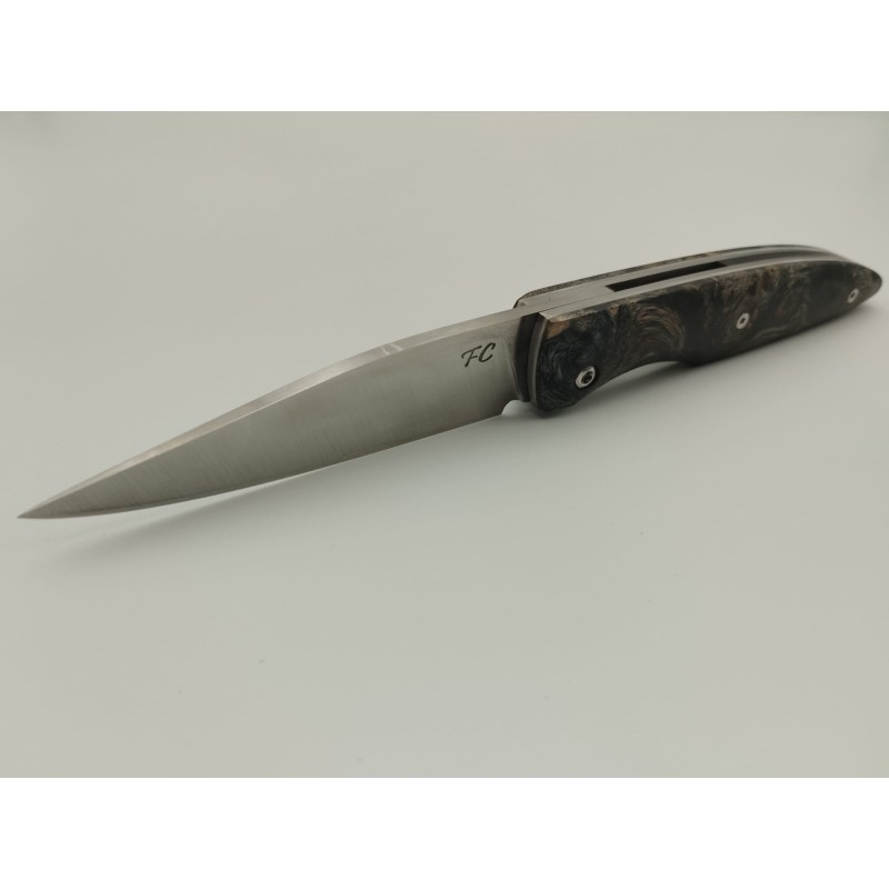 Couteau 2 clous 14C28N - Plaquettes Loupe de peuplier stabilisé teinté vert - Artisanat Français